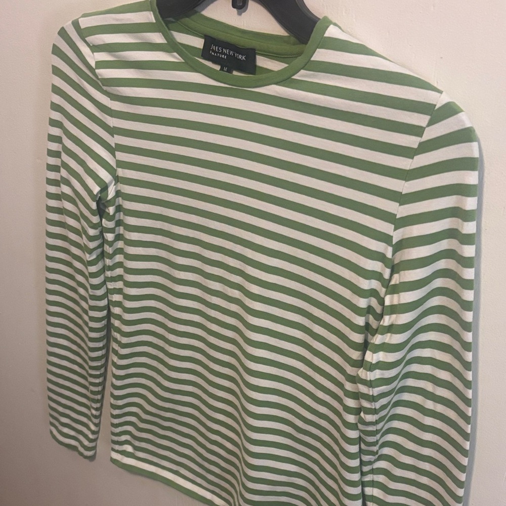 Jones New York Green and White Striped Top - Picture 3 of 5